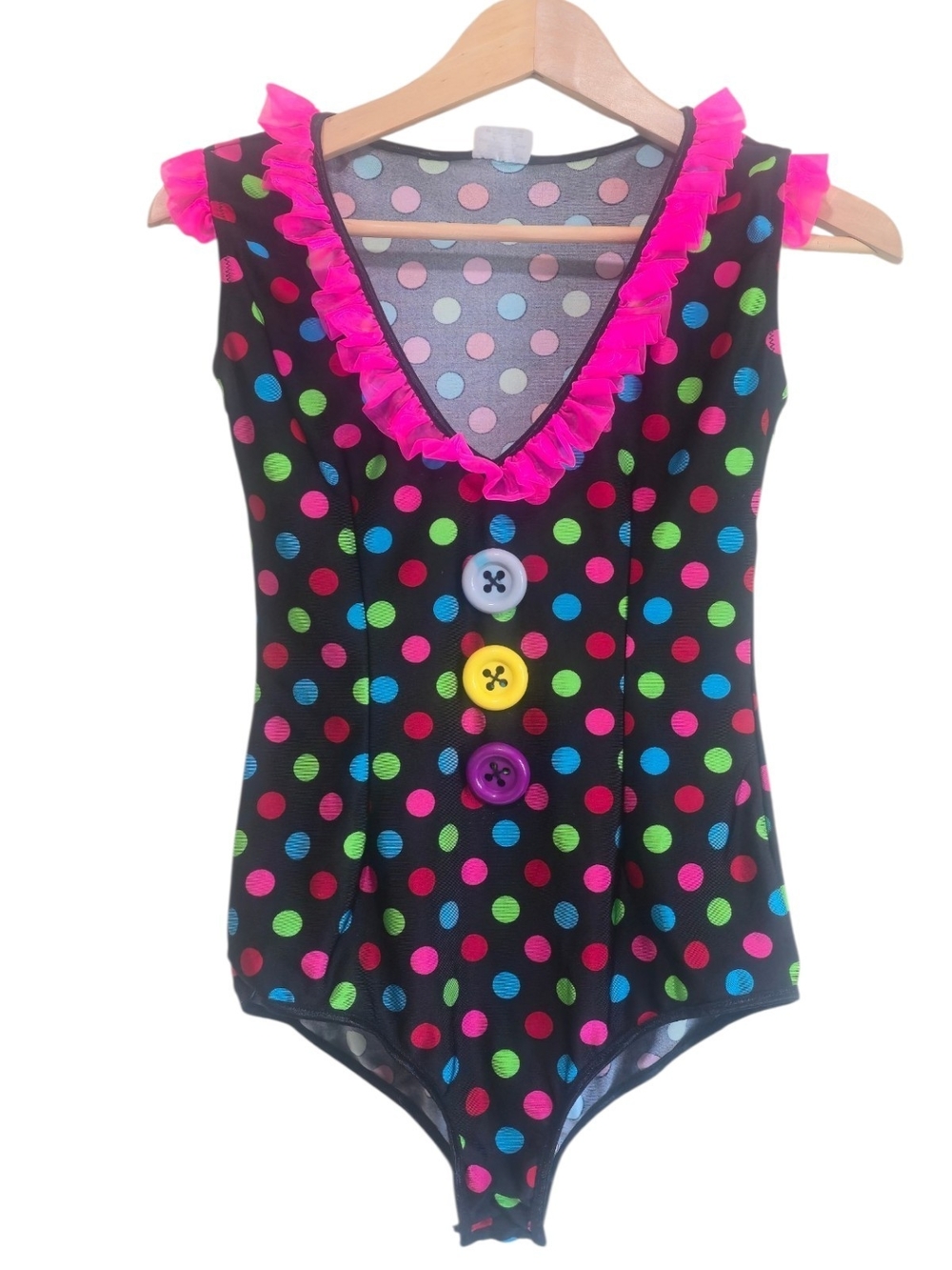 Spirit Halloween Carnival Clown Bodysuit Leotard Costume Small Ruffle Polk-a-dot